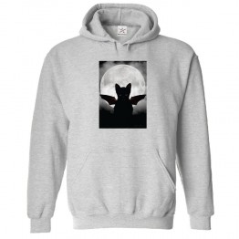 Batcat With Moon Behind Classic Unisex Kids and Adults Pullover Hoodie							 									 									